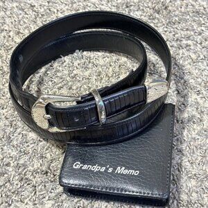 Mezlan Black Leather Dress Belt Made in Spain Mens 38 Silver Buckle 3109